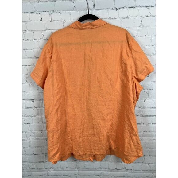 EDDIE BAUER orange linen button down pockets short sleeve shirt top blouse 4X - Picture 4 of 4
